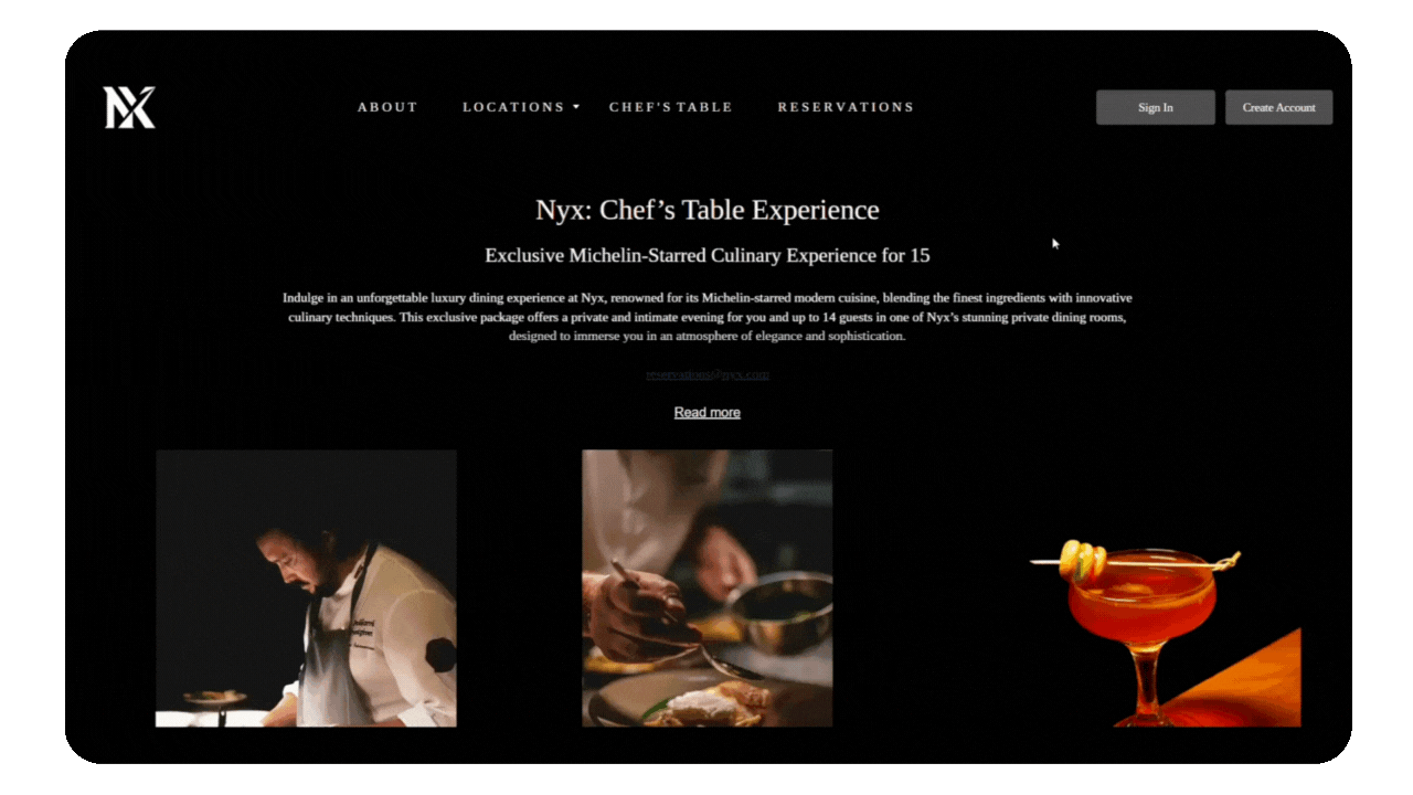 Nyx Restaurant - Indy fundraising device mockup